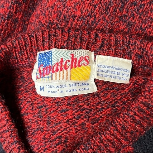 VINTAGE 100% Shetland Wool Buffalo Plaid Check Outdoor Winter Hiking Sweater M - Picture 3 of 3